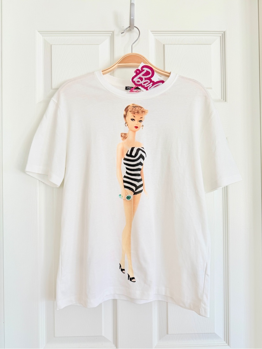 🌟 ZARA Barbie Striped Swimsuit Graphic T-Shirt Short Sleeves Tee